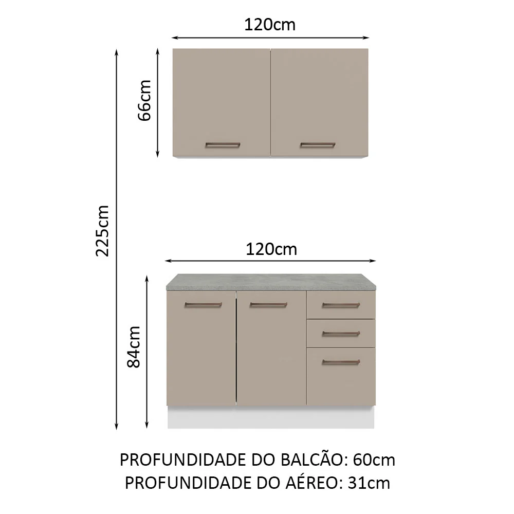 Kit com Balcão e Armário Aéreo Multiuso 120cm Branco/Crema Agata Madesa - Image 3