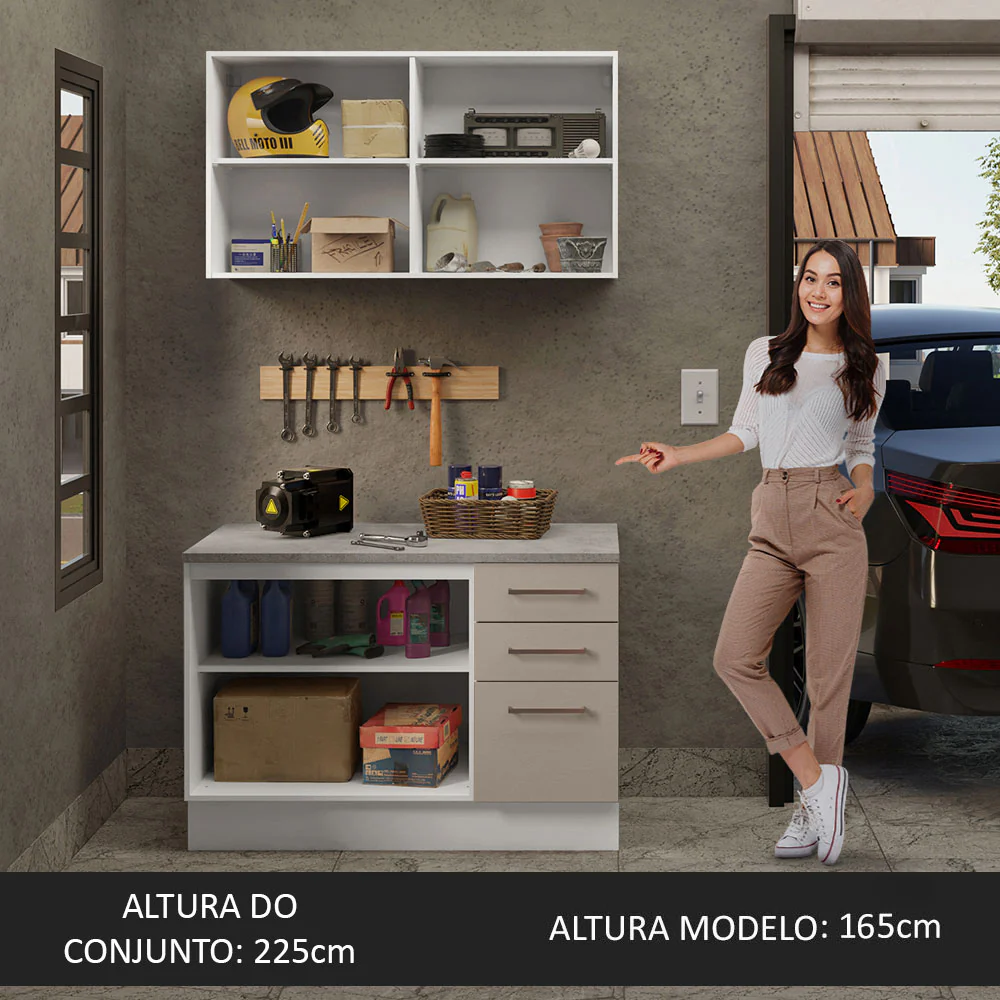 Kit com Balcão e Armário Aéreo Multiuso 120cm Branco/Crema Agata Madesa - Image 4