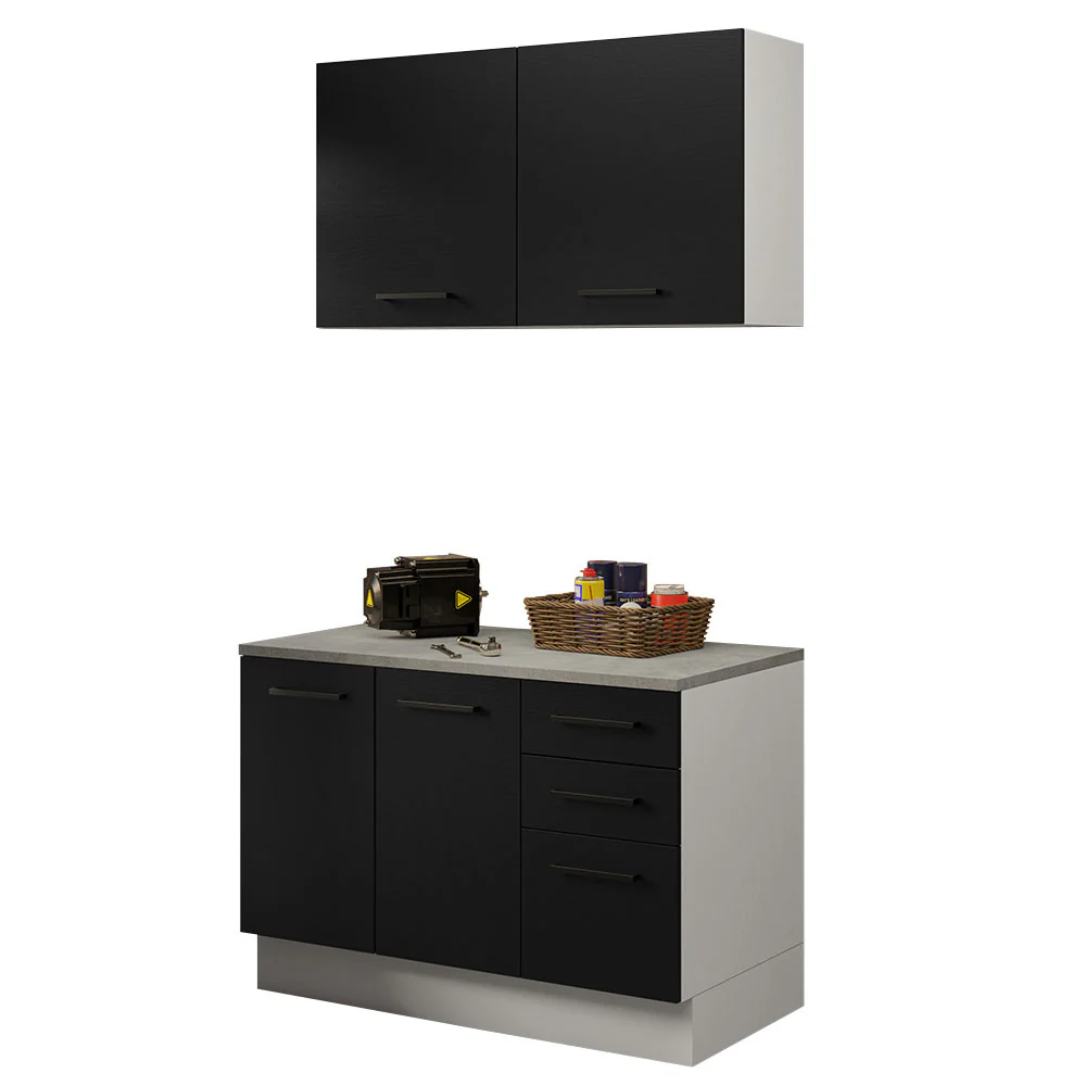 Kit com Balcão e Armário Aéreo Multiuso 120cm Branco/Preto Agata Madesa - Image 2