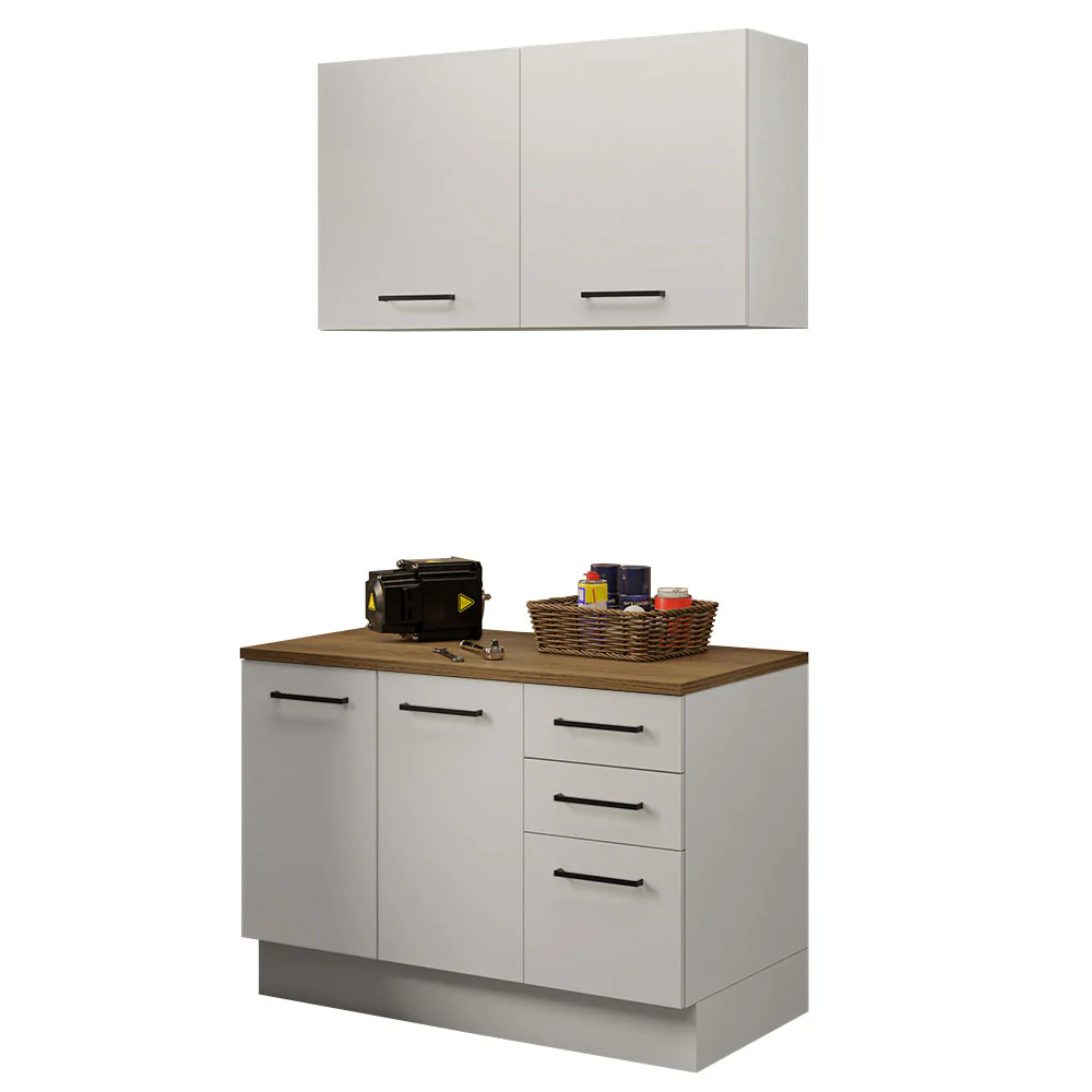 Kit com Balcão e Armário Aéreo Multiuso 120cm Branco/Rustic Agata Madesa - Image 2