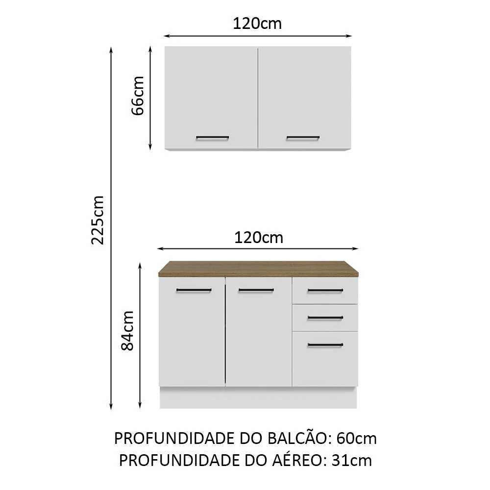 Kit com Balcão e Armário Aéreo Multiuso 120cm Branco/Rustic Agata Madesa - Image 3