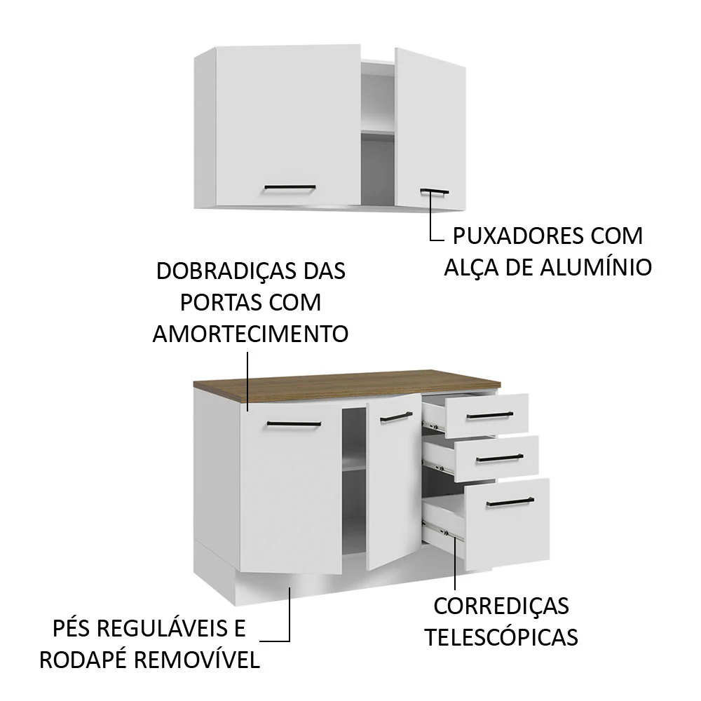 Kit com Balcão e Armário Aéreo Multiuso 120cm Branco/Rustic Agata Madesa - Image 4