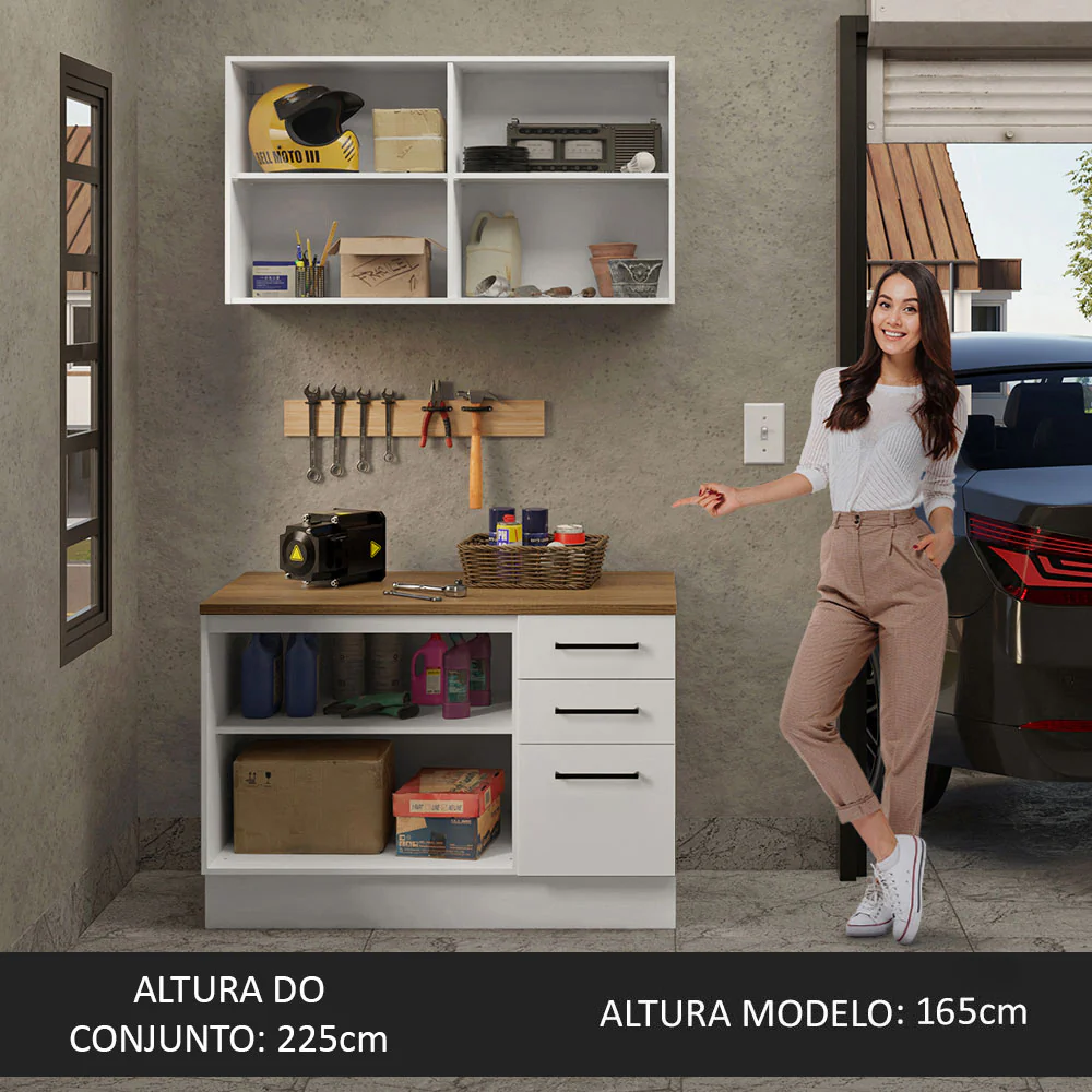Kit com Balcão e Armário Aéreo Multiuso 120cm Branco/Rustic Agata Madesa - Image 5