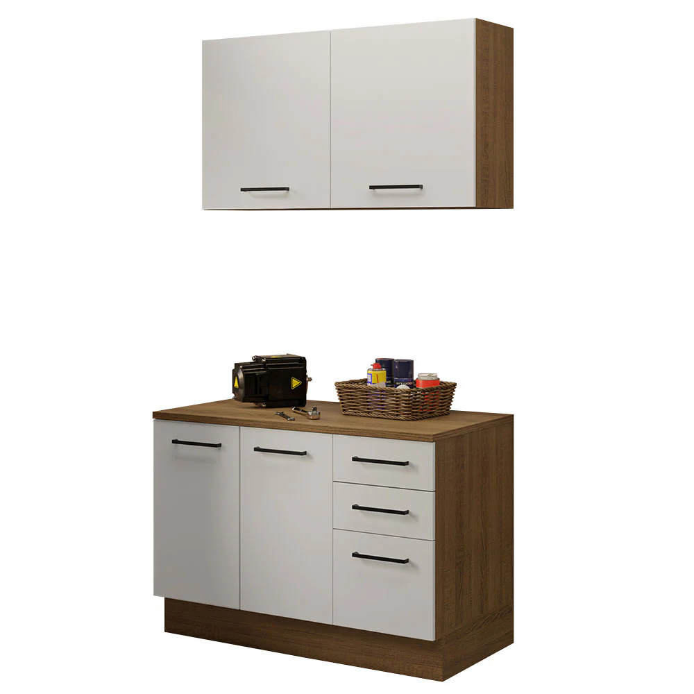 Kit com Balcão e Armário Aéreo Multiuso 120cm Rustic/Branco Agata Madesa - Image 2