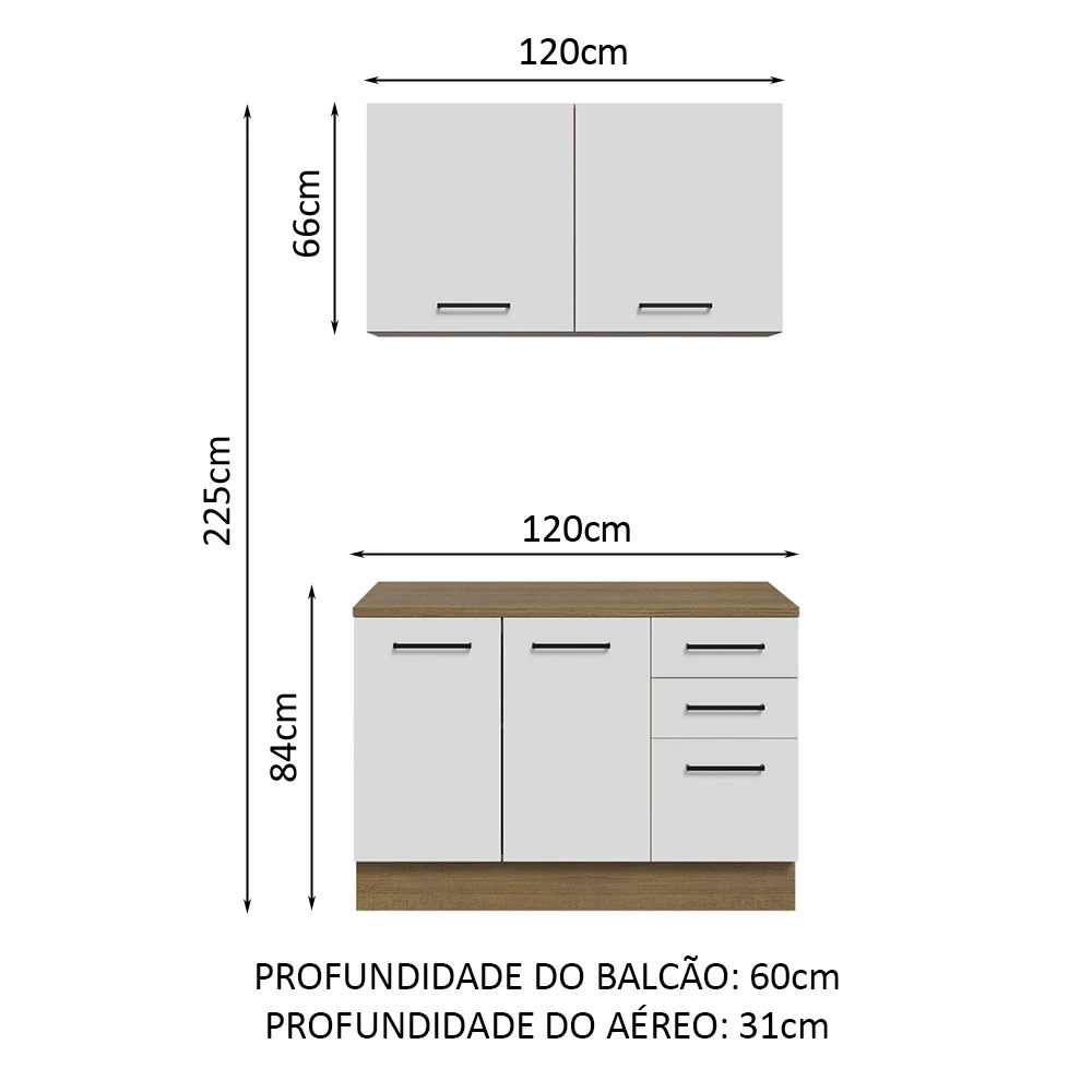 Kit com Balcão e Armário Aéreo Multiuso 120cm Rustic/Branco Agata Madesa - Image 3