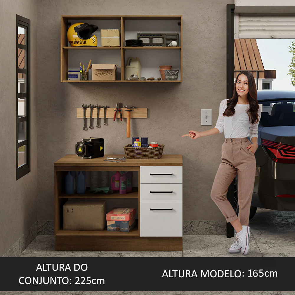Kit com Balcão e Armário Aéreo Multiuso 120cm Rustic/Branco Agata Madesa - Image 4