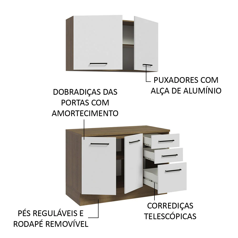 Kit com Balcão e Armário Aéreo Multiuso 120cm Rustic/Branco Agata Madesa - Image 5