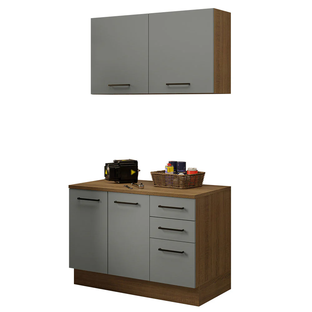 Kit com Balcão e Armário Aéreo Multiuso 120cm Rustic/Cinza Agata Madesa - Image 2
