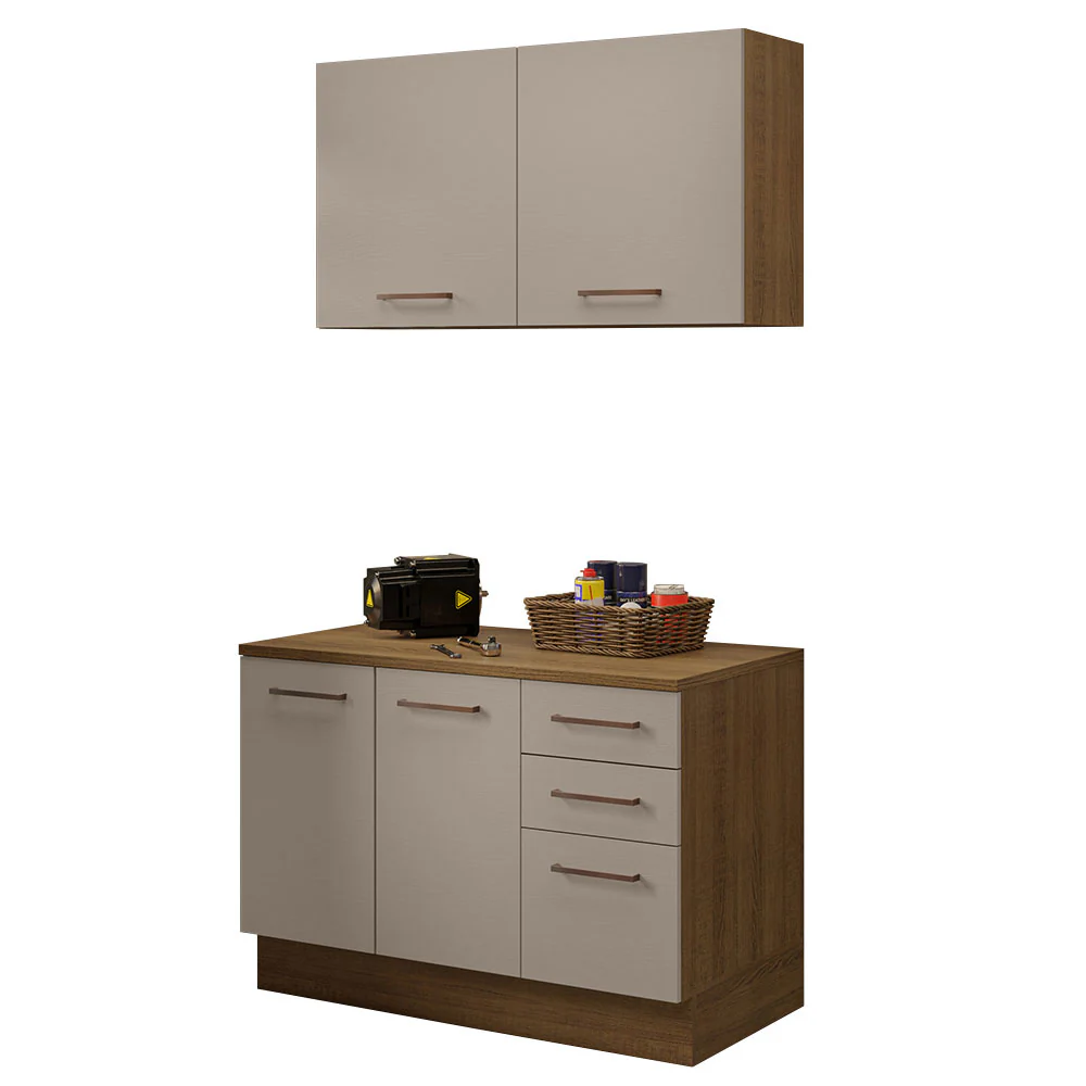Kit com Balcão e Armário Aéreo Multiuso 120cm Rustic/Crema Agata Madesa - Image 2