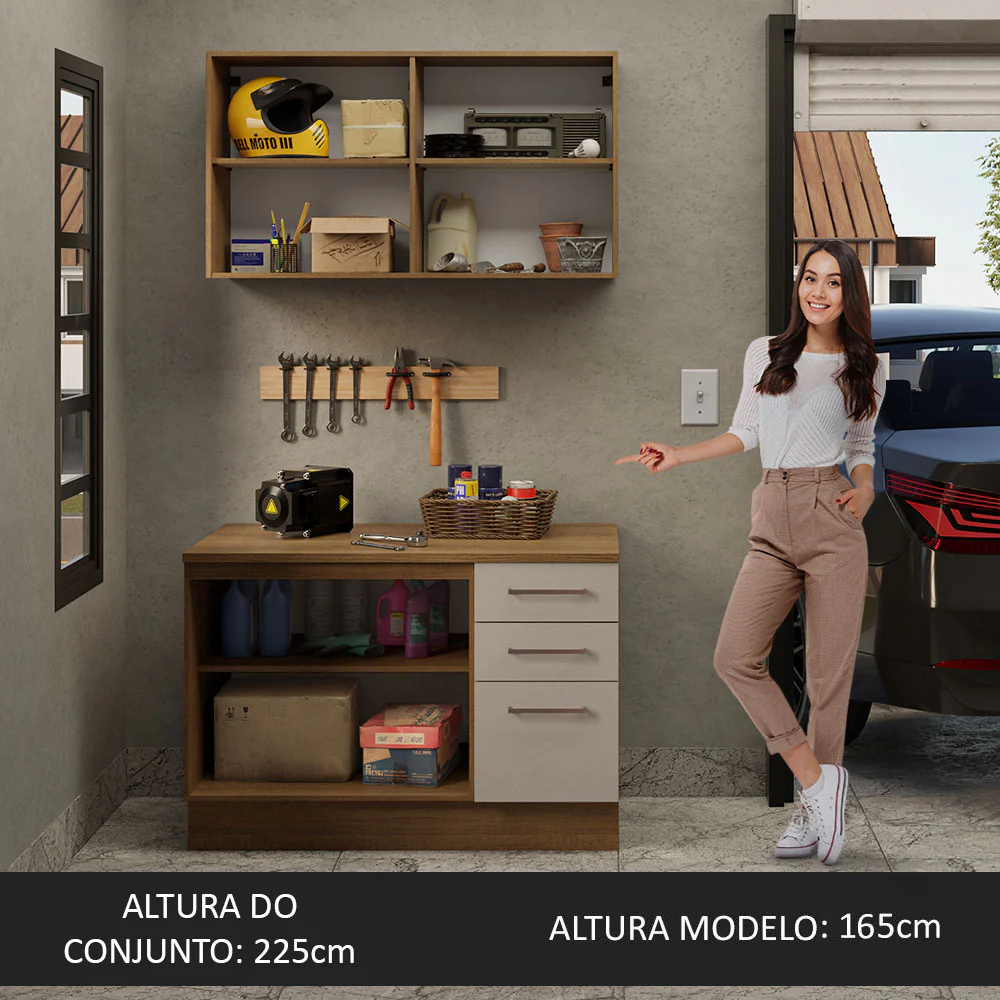 Kit com Balcão e Armário Aéreo Multiuso 120cm Rustic/Crema Agata Madesa - Image 4