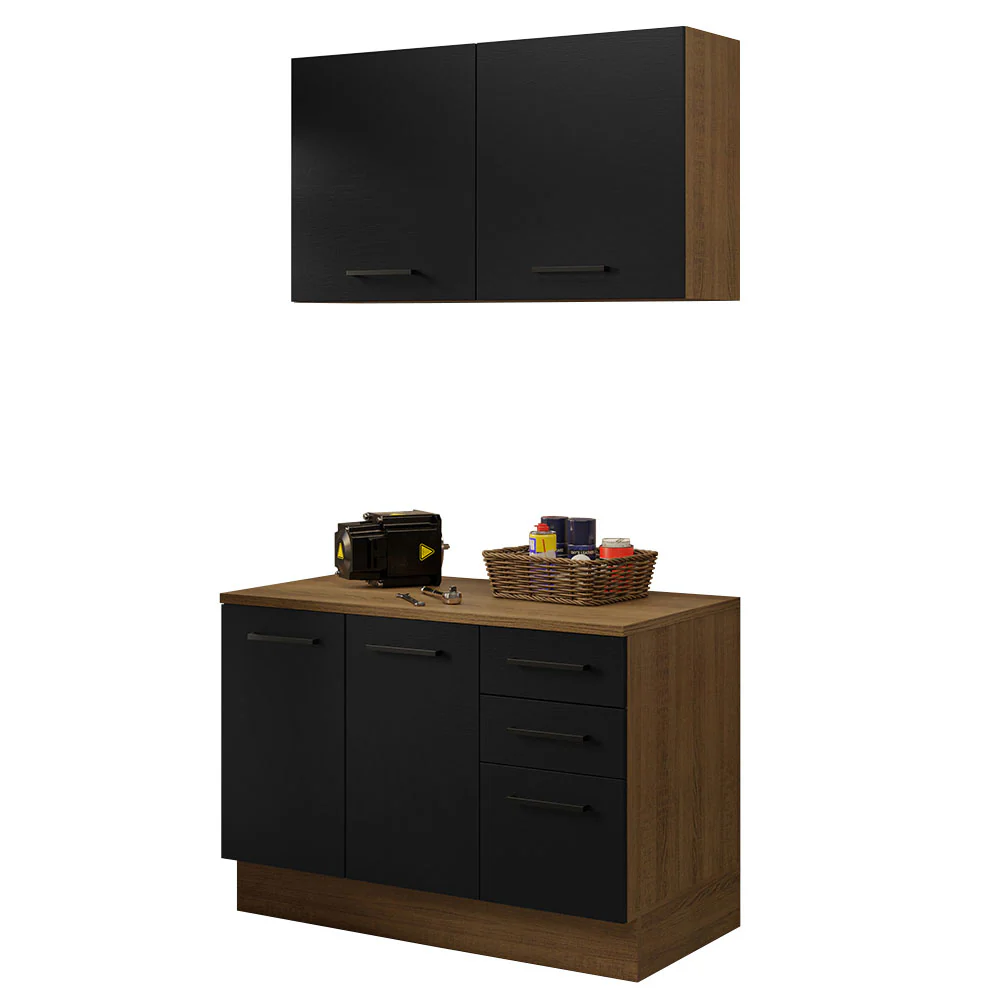 Kit com Balcão e Armário Aéreo Multiuso 120cm Rustic/Preto Agata Madesa - Image 2
