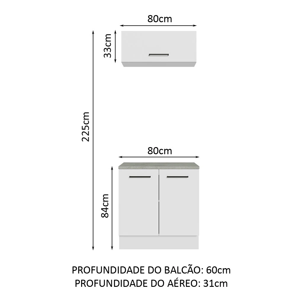 Kit com Balcão e Armário Aéreo Multiuso 80cm Branco Agata Madesa - Image 3