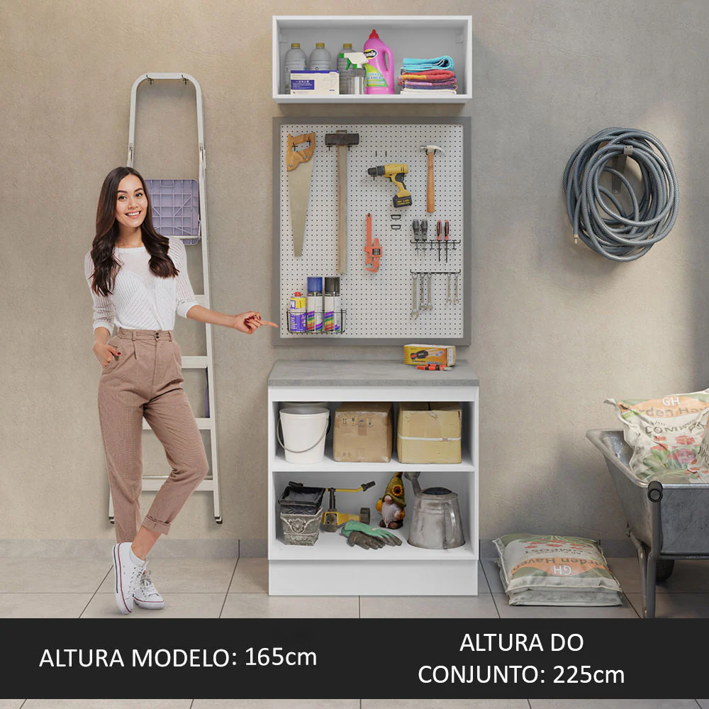 Kit com Balcão e Armário Aéreo Multiuso 80cm Branco Agata Madesa - Image 4