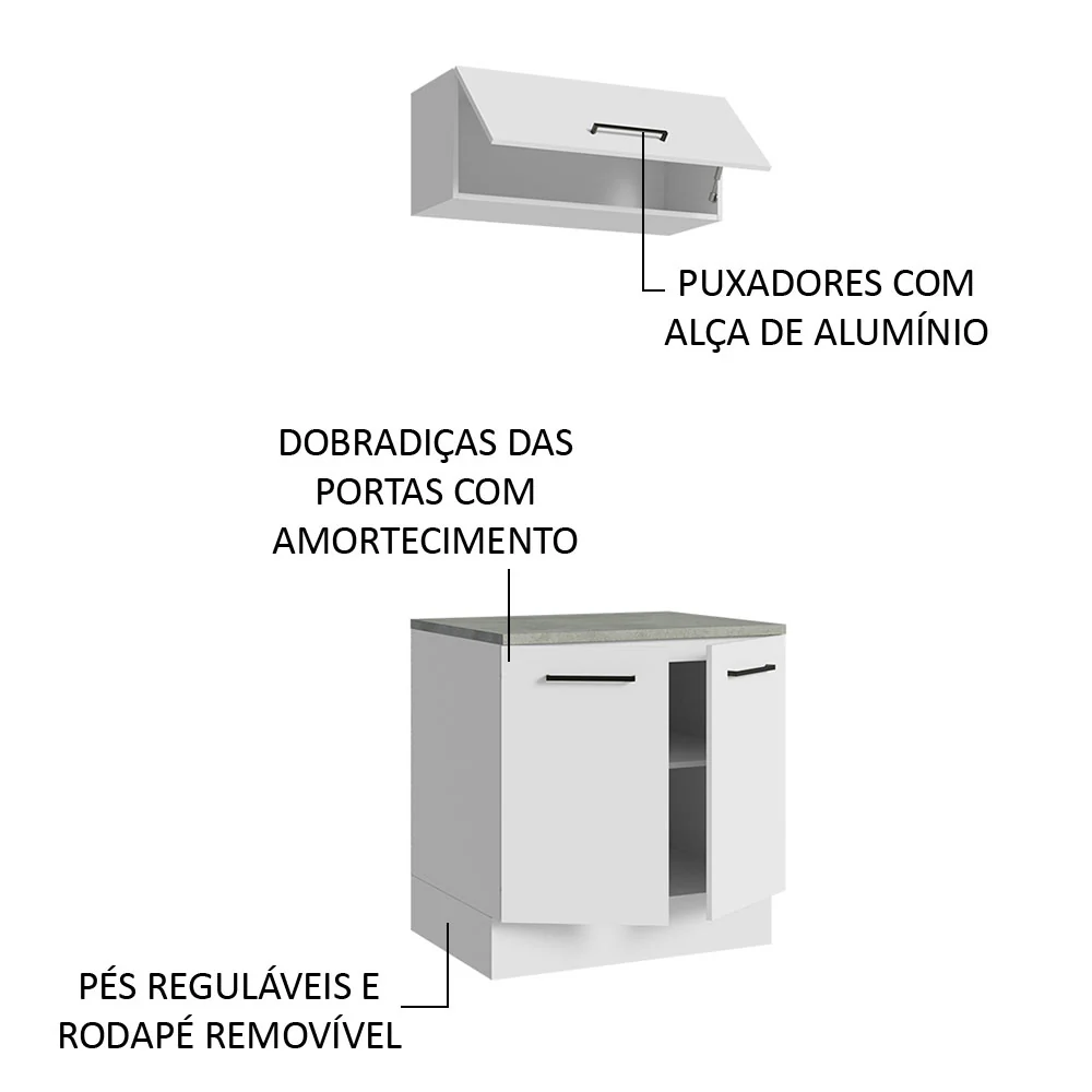Kit com Balcão e Armário Aéreo Multiuso 80cm Branco Agata Madesa - Image 5