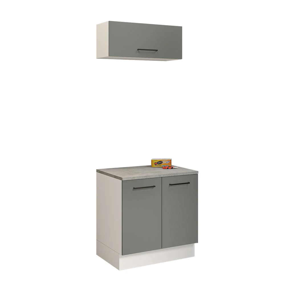 Kit com Balcão e Armário Aéreo Multiuso 80cm Branco/Cinza Agata Madesa - Image 2