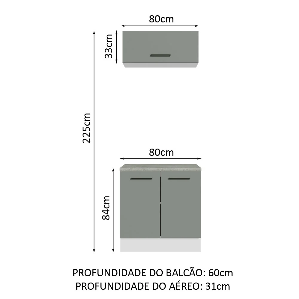 Kit com Balcão e Armário Aéreo Multiuso 80cm Branco/Cinza Agata Madesa - Image 3