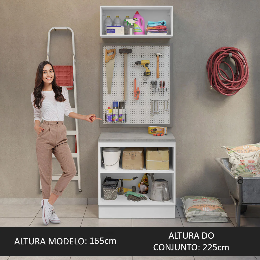 Kit com Balcão e Armário Aéreo Multiuso 80cm Branco/Cinza Agata Madesa - Image 4