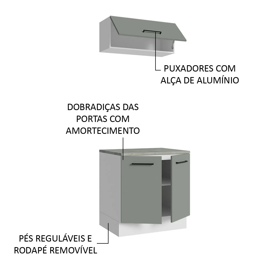 Kit com Balcão e Armário Aéreo Multiuso 80cm Branco/Cinza Agata Madesa - Image 5