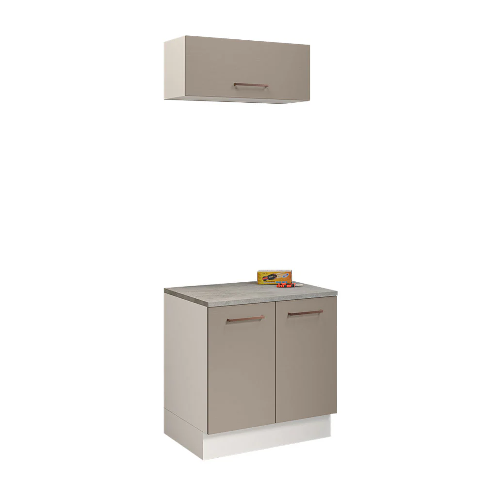Kit com Balcão e Armário Aéreo Multiuso 80cm Branco/Crema Agata Madesa - Image 2