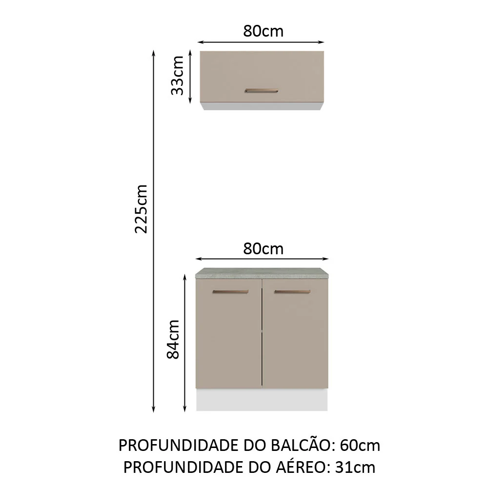 Kit com Balcão e Armário Aéreo Multiuso 80cm Branco/Crema Agata Madesa - Image 3
