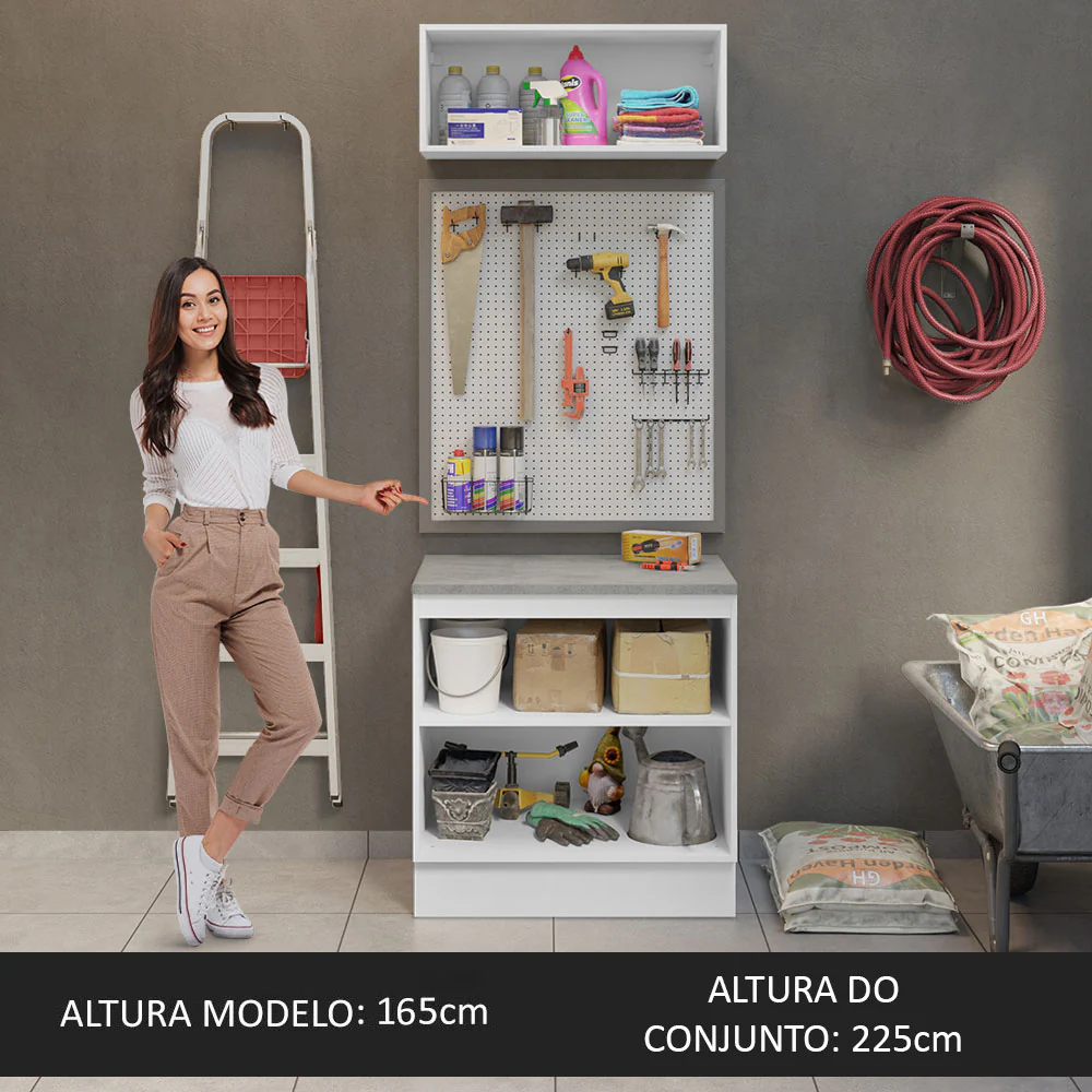 Kit com Balcão e Armário Aéreo Multiuso 80cm Branco/Crema Agata Madesa - Image 4