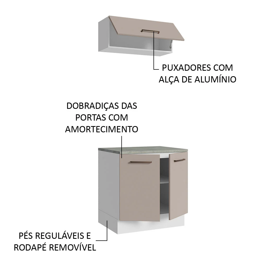 Kit com Balcão e Armário Aéreo Multiuso 80cm Branco/Crema Agata Madesa - Image 5