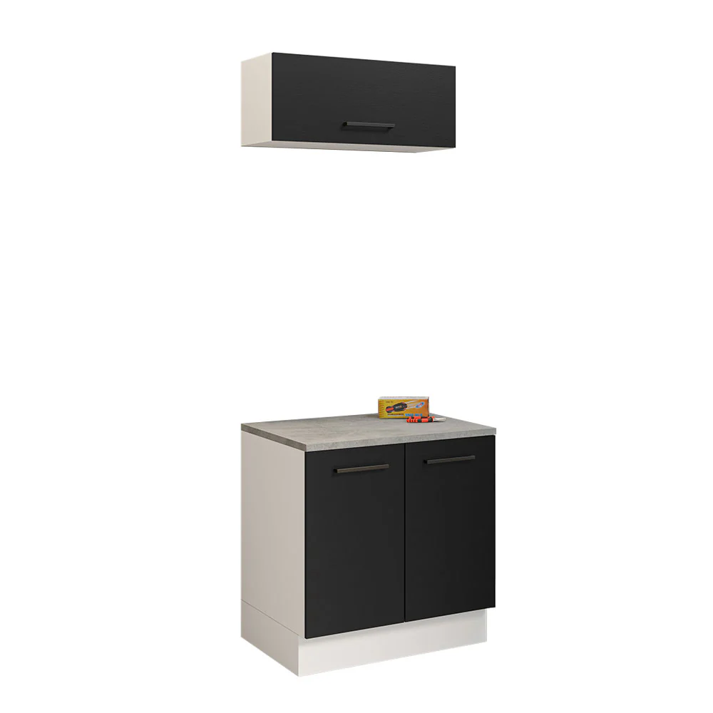Kit com Balcão e Armário Aéreo Multiuso 80cm Branco/Preto Agata Madesa - Image 2