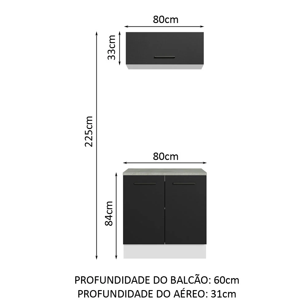 Kit com Balcão e Armário Aéreo Multiuso 80cm Branco/Preto Agata Madesa - Image 3