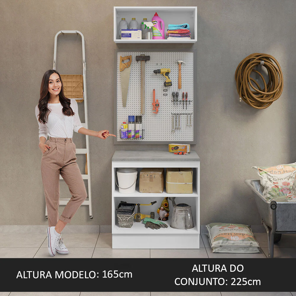 Kit com Balcão e Armário Aéreo Multiuso 80cm Branco/Preto Agata Madesa - Image 4