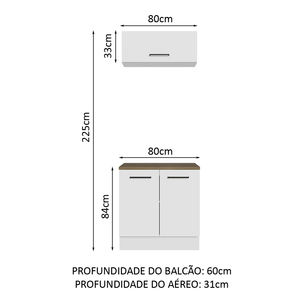 Kit com Balcão e Armário Aéreo Multiuso 80cm Branco/Rustic Agata Madesa - Image 3