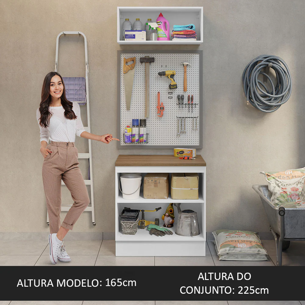 Kit com Balcão e Armário Aéreo Multiuso 80cm Branco/Rustic Agata Madesa - Image 4