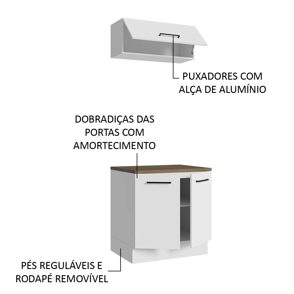Kit com Balcão e Armário Aéreo Multiuso 80cm Branco/Rustic Agata Madesa - Image 5