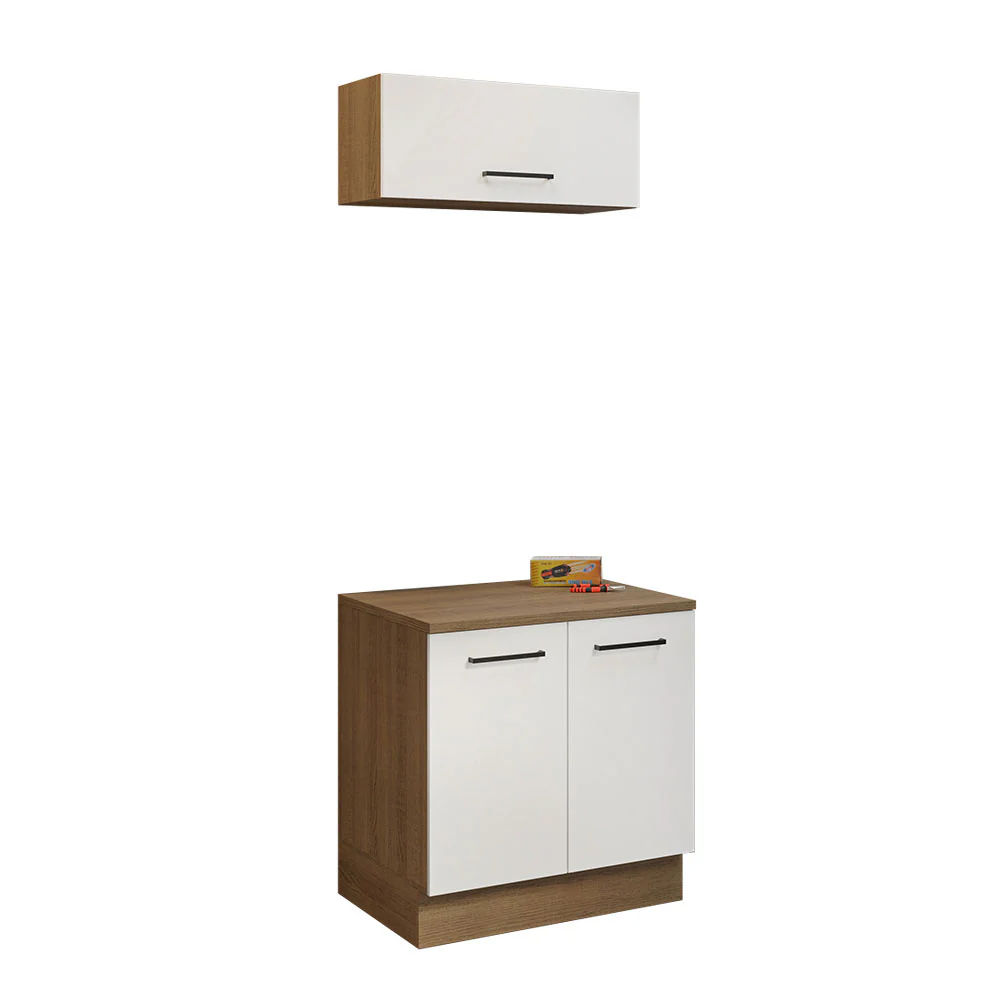 Kit com Balcão e Armário Aéreo Multiuso 80cm Rustic/Branco Agata Madesa - Image 2