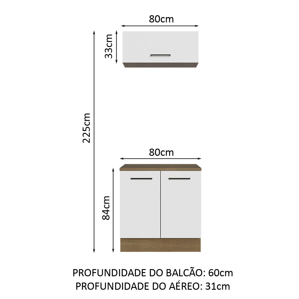 Kit com Balcão e Armário Aéreo Multiuso 80cm Rustic/Branco Agata Madesa - Image 3