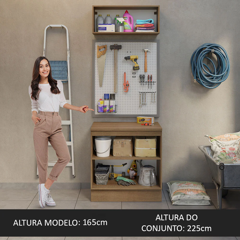 Kit com Balcão e Armário Aéreo Multiuso 80cm Rustic/Branco Agata Madesa - Image 4