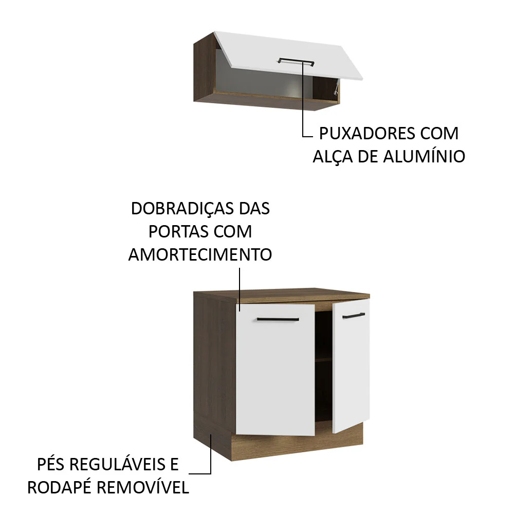 Kit com Balcão e Armário Aéreo Multiuso 80cm Rustic/Branco Agata Madesa - Image 5
