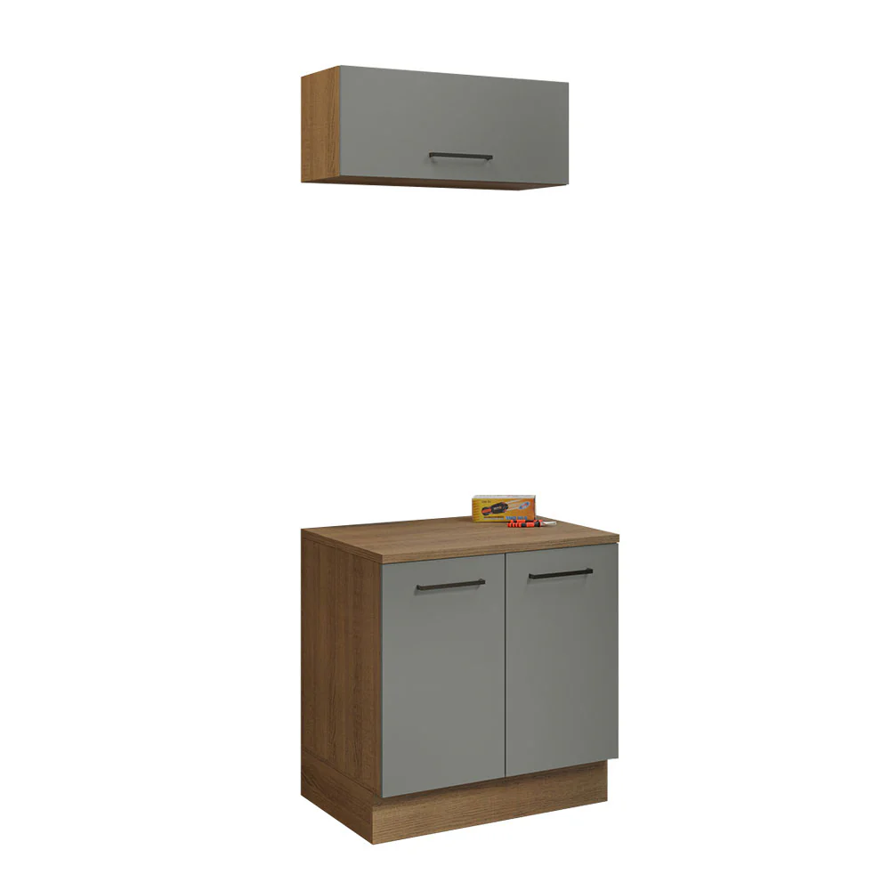 Kit com Balcão e Armário Aéreo Multiuso 80cm Rustic/Cinza Agata Madesa - Image 2