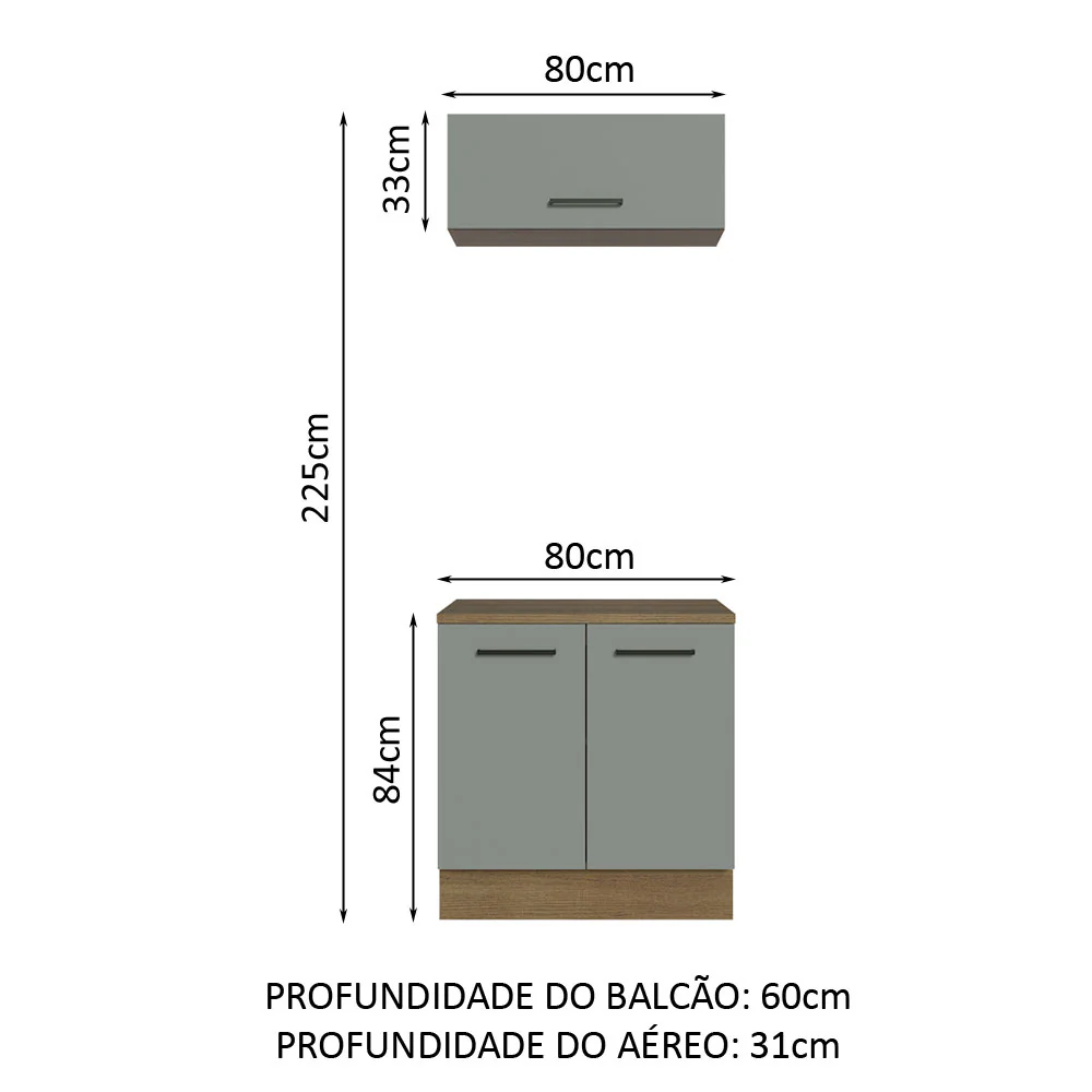 Kit com Balcão e Armário Aéreo Multiuso 80cm Rustic/Cinza Agata Madesa - Image 3