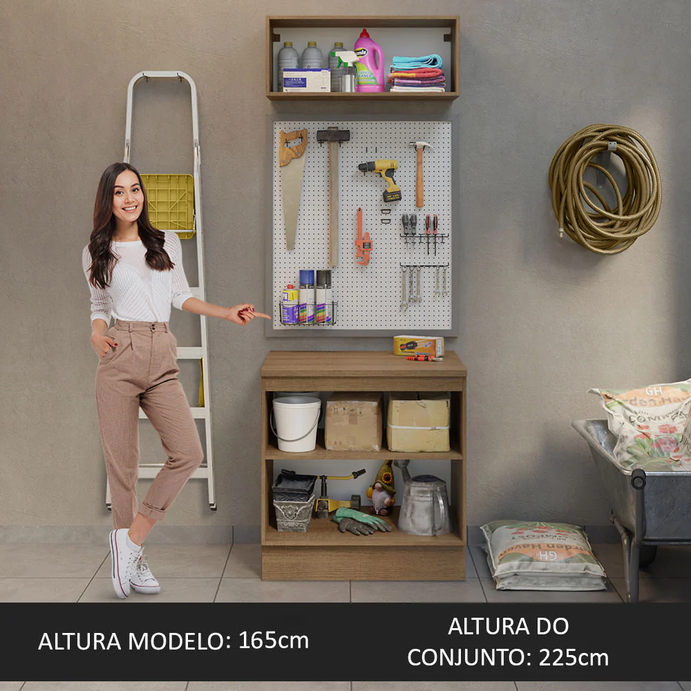 Kit com Balcão e Armário Aéreo Multiuso 80cm Rustic/Cinza Agata Madesa - Image 4