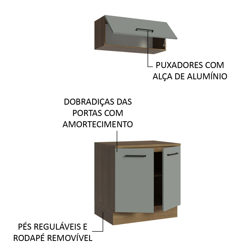 Kit com Balcão e Armário Aéreo Multiuso 80cm Rustic/Cinza Agata Madesa - Image 5