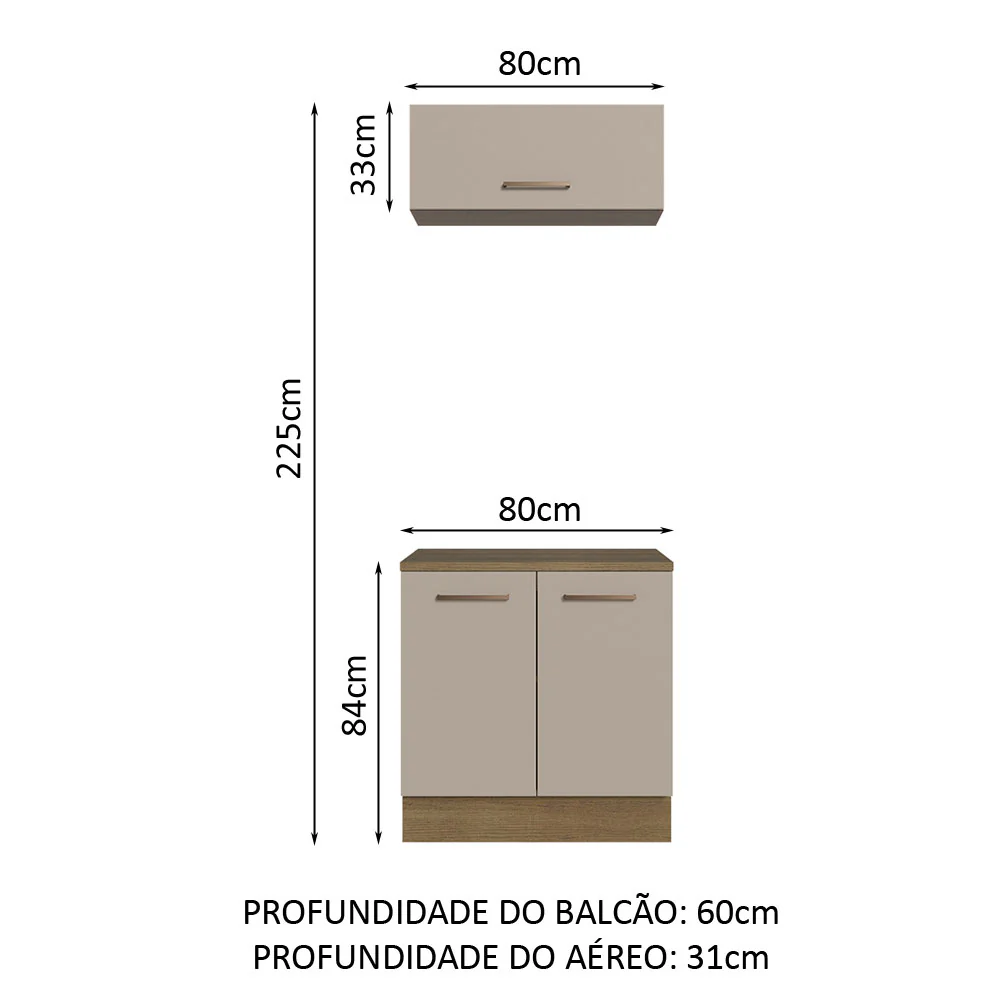 Kit com Balcão e Armário Aéreo Multiuso 80cm Rustic/Crema Agata Madesa - Image 3