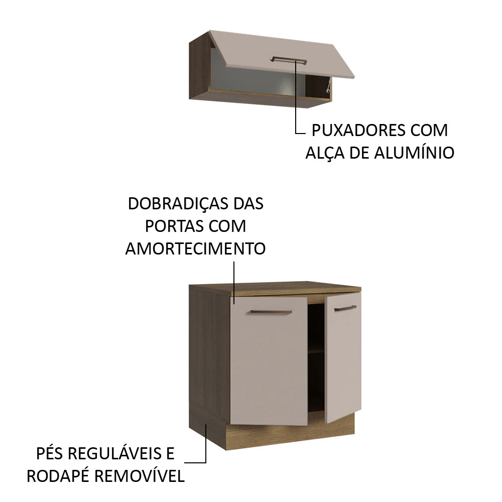 Kit com Balcão e Armário Aéreo Multiuso 80cm Rustic/Crema Agata Madesa - Image 5