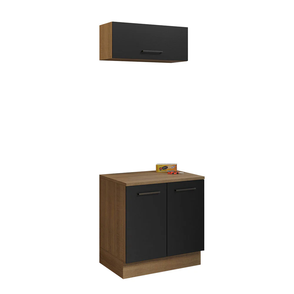 Kit com Balcão e Armário Aéreo Multiuso 80cm Rustic/Preto Agata Madesa - Image 2