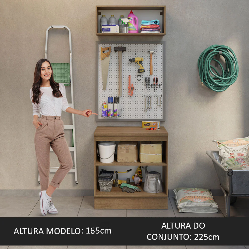Kit com Balcão e Armário Aéreo Multiuso 80cm Rustic/Preto Agata Madesa - Image 4