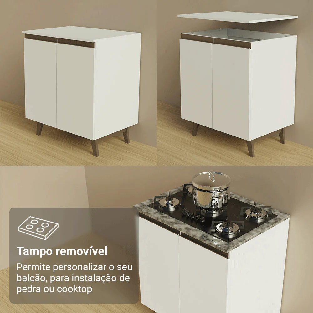 Kit com Dois Balcões de Cozinha 2 Portas 3 Gavetas (com tampo) Branco Reims Madesa - Image 6