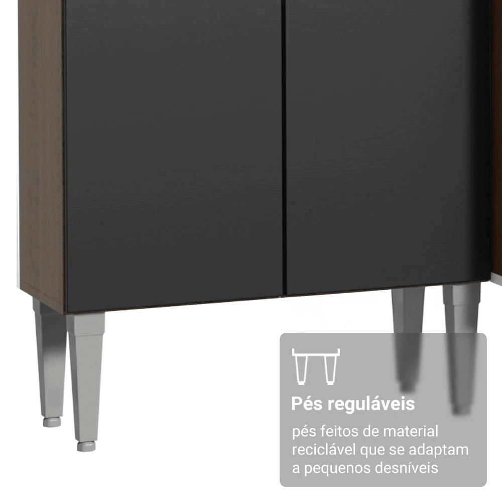 Kit Cozinha Balcão Gabinete 3 Portas 1 Gaveta e Armário Cozinha Despensa 5 Prateleiras Preto/Rustic - Image 8