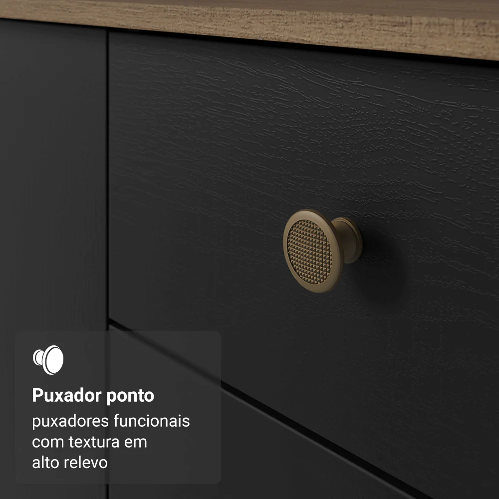 Kit Cozinha Balcão Gabinete 3 Portas 2 Gavetas e Armário Cozinha Despensa 5 Prateleiras Preto/Rustic - Image 7