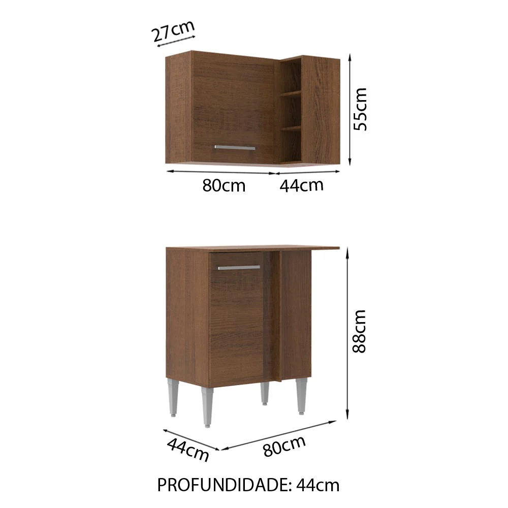 Kit de Canto Reto Madesa Emilly 2 Portas com Armário Aéreo, Adega e Balcão Rustic - Image 2