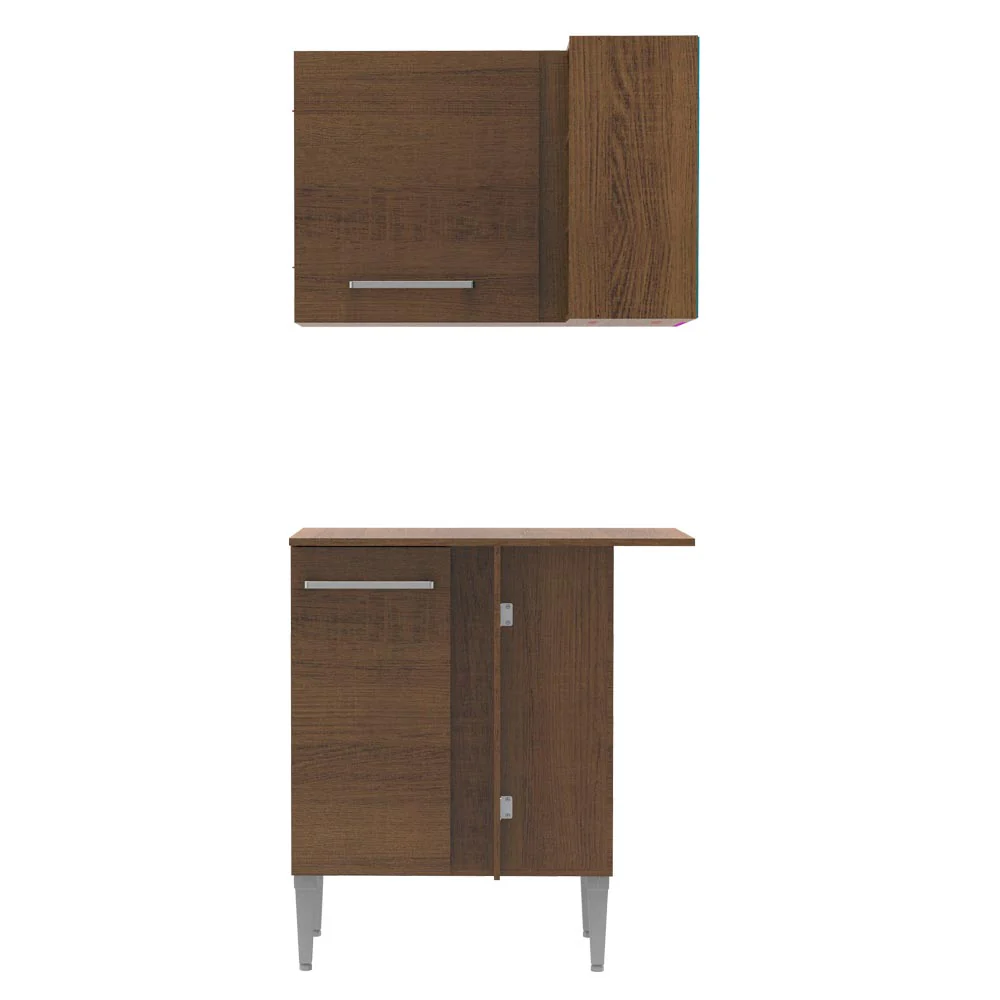Kit de Canto Reto Madesa Emilly 2 Portas com Armário Aéreo, Adega e Balcão Rustic - Image 8
