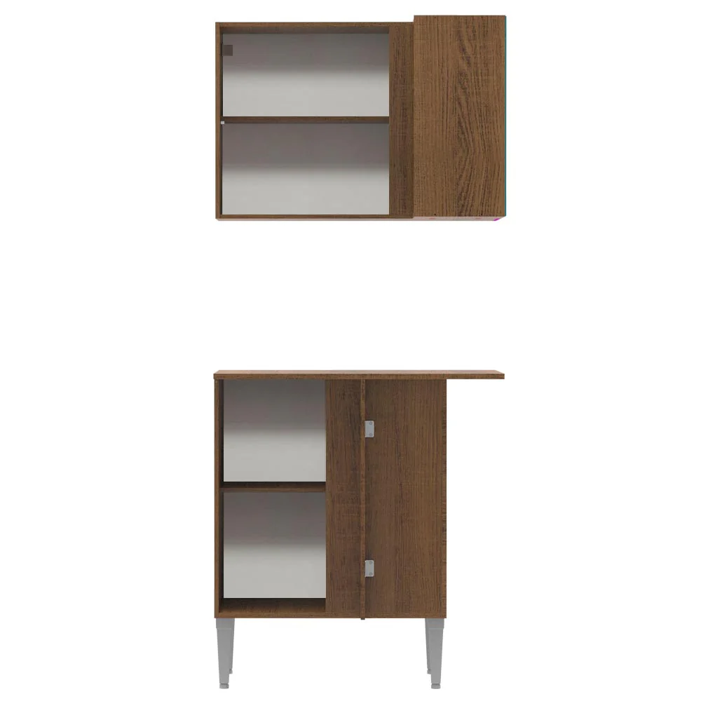 Kit de Canto Reto Madesa Emilly 2 Portas com Armário Aéreo, Adega e Balcão Rustic - Image 9